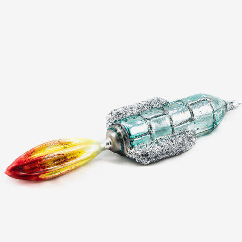 john derian Rocket Ship Ornament Add to cart All Holiday ornaments and items are final sale and are not eligible for return or exchange. Details 2.5" W x 8" H Handblown in Poland Please note all ornaments and holiday items ar