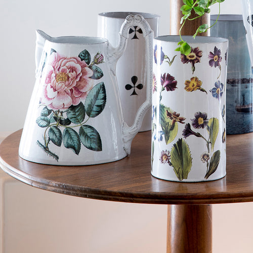 John Derian Rose Pitcher Add To Cart Pichet Rose Details 6.5" Dimeter X 8" W X 7.5" H Glazed Terracotta Made In Paris Care Dishwasher Safe On A Moderate Wash Cycle. Not Microwave Safe. Image Origin Watercolor 19th Century