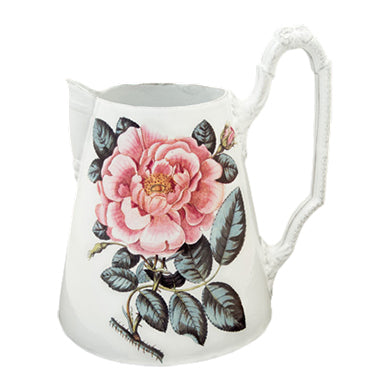 john derian Rose Pitcher Add to cart Pichet Rose Details 6.5" Dimeter x 8" W x 7.5" H Glazed terracotta Made in Paris Care Dishwasher safe on a moderate wash cycle. Not microwave safe. Image Origin Watercolor 19th century