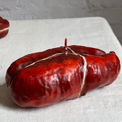 John Derian Salame & Soppresseta Wrapped Salami Candles 9.75" Long Salami - $32.00 6" Short Salami - $26.00
