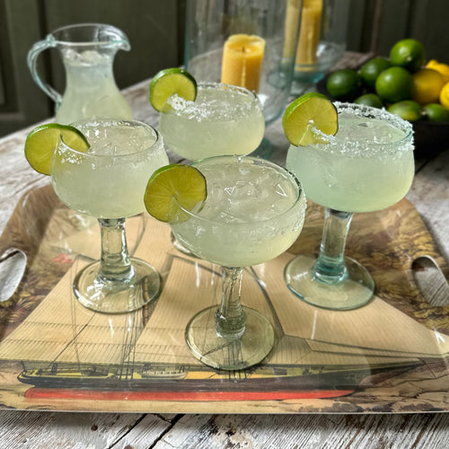 John Derian Sandra Margarita Glass Add To Cart Details 4.5" W X 7" H Recycled Glass Handblown Each Item Will Feature Unique Variations Made In France Tunisia And Turkey Please Note That Because This Item Is Handmade The dimen