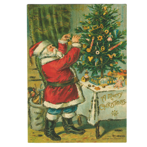 john derian Santa Trimming the Tree Card With Envelope (Pack of 6)