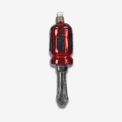 john derian Screwdriver Ornament Add to cart For the handy at heart: this Screwdriver Ornament is crafted to resemble a classic tool featuring a sleek metallic shaft and a textured handle in a bright red or yellow hue. The detai