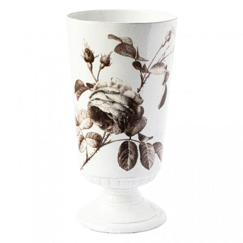 john derian Sepia Rose Vase Add to cart Vase Fleurs en Cascade Details 6.9" Dimeter x 13.2" H Glazed terracotta Made in Paris Care Dishwasher safe on a moderate wash cycle. Not microwave safe. Image Origin Pen and ink France c