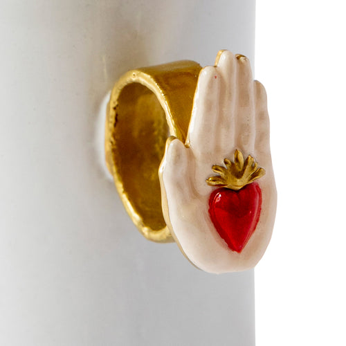 John Derian Serena Carone Heart On Hand Ring Cup Add To Cart Tasse Details 4.1" X 2.9" X 3.9" Black Terra Cotta With White Enameled Glaze Each Item Will Feature Unique Variations Made In Paris Care Dishwasher Safe On A Moderate