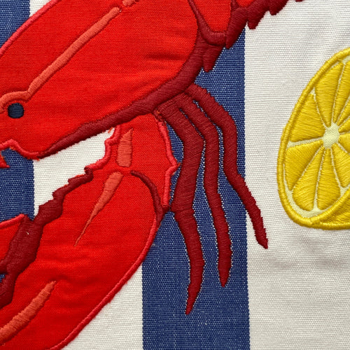 John Derian Set Of 4 Chez Diane Lobster Placemats Add To Cart Details 17" L X 13.5" W Set Of 4 100% Cotton With Embroidered Design Made in NYC Care Machine Wash In Cold Water With Like Colors. Do Not Bleach. Tumble Dry Low Hea