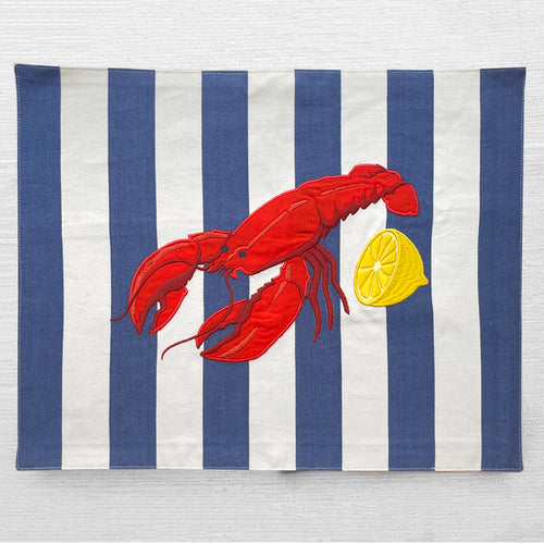 john derian Set of 4 Chez Diane Lobster Placemats Add to cart Details 17" L x 13.5" W Set of 4 100% Cotton with embroidered design Made in NYC Care Machine wash in cold water with like colors. Do not bleach. Tumble dry low hea