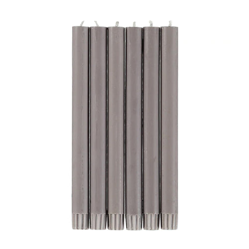 john derian Set of 6 Candles in Fawn Add to cart Set of 6 Eco Dinner Candles   Details 9.64" H 100% Stearin wax an cotton wick Recyclable kraft box included Non-drip 8 hour burn time with a tall clean flame. Ecological color dy