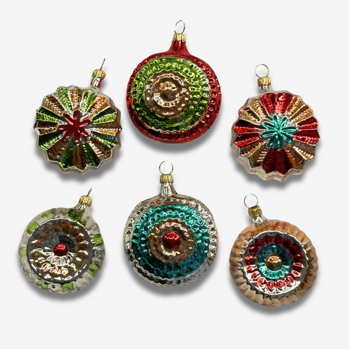 john derian Set of 6 Nostalgic Multicolor Ornaments Add to cart All Holiday ornaments and items are final sale and are not eligible for return or exchange.  This vintage inspired set of 6 multi-color ornaments is a nostalgic ad