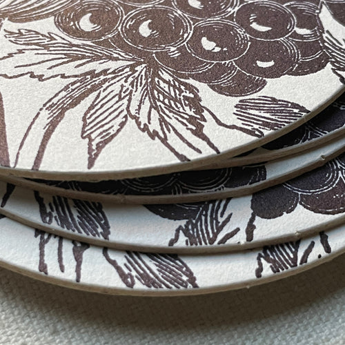 John Derian Set Of 8 Letterpress Blackberry Coasters Add To Cart Details Set Of 8 4" Diameter Heavyweight Paper Stock With Rubber Based Ink Made In Brooklyn New York Care Dry Flat For Multiple Uses
