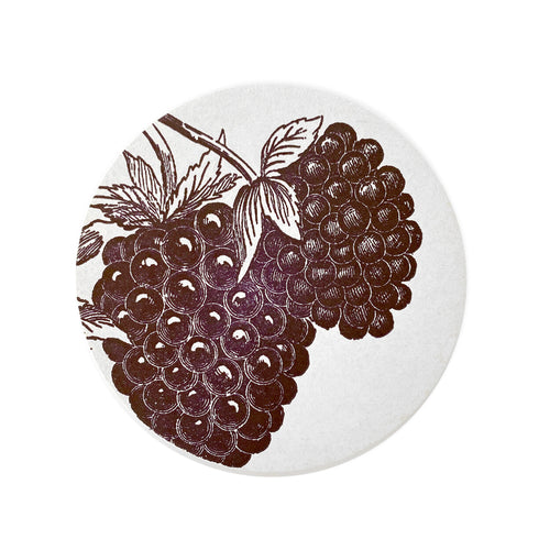 john derian Set of 8 Letterpress Blackberry Coasters Add to cart Details Set of 8 4" Diameter Heavyweight paper stock with rubber based ink Made in Brooklyn New York Care Dry flat for multiple uses
