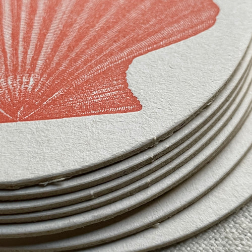 John Derian Set Of 8 Letterpress Scallop Shell Coasters Add To Cart Details Set Of 8 4" Diameter Heavyweight Paper Stock With Rubber Based Ink Made In Brooklyn New York Care Dry Flat For Multiple Uses