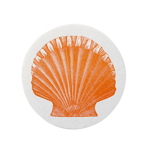 john derian Set of 8 Letterpress Scallop Shell Coasters Add to cart Details Set of 8 4" Diameter Heavyweight paper stock with rubber based ink Made in Brooklyn New York Care Dry flat for multiple uses