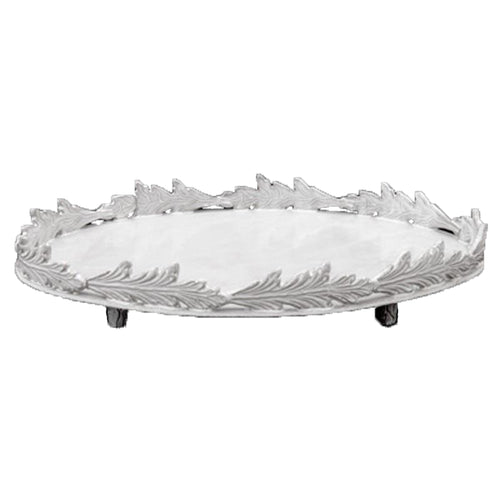 john derian Setsuko Large Oval Footed Platter with Leaves Add to cart Grand Plateau sur Pied Ovale avec Feuilles Details 16.9" Length x 12.2" Width x 3.1" Height Black Terra Cotta with White Enameled Glaze Each item will feature