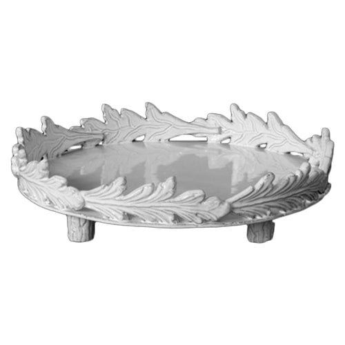 john derian Setsuko Round Leaf Platter with Feet Add to cart Plateau sur Pied Ovale avec Feuilles Details 11.2" Diameter x 3" Height Black Terra Cotta with White Enameled Glaze Each item will feature unique variations Made in Pa