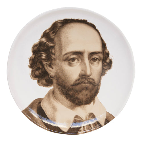 john derian Shakespeare Plate Add to cart Details 10.2" Diameter x .1" Deep Glazed terracotta Made in Paris Care Dishwasher safe on a moderate wash cycle. Not microwave safe. John Derian teamed up with Astier de Villatte to add