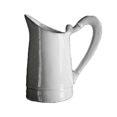 john derian Simple Medium Pitcher Add to cart Pichet Moyen 6.9" Wide x 4.5" Diameter x 7.5" Height Black Terra Cotta with White Enameled Glaze Each item will feature unique variations Made in Paris Care Dishwasher safe on a mo