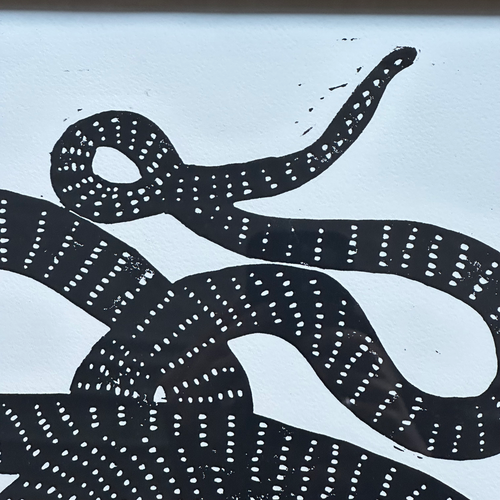John Derian "Snake 2" In A Vintage Frame Ready To Ship Linocut