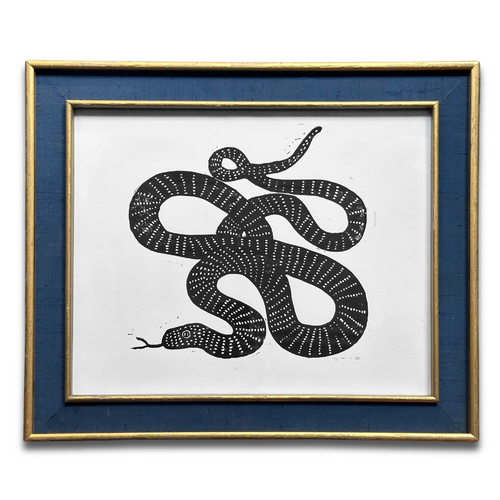 john derian "Snake 2" in a Vintage Frame Ready to Ship Linocut