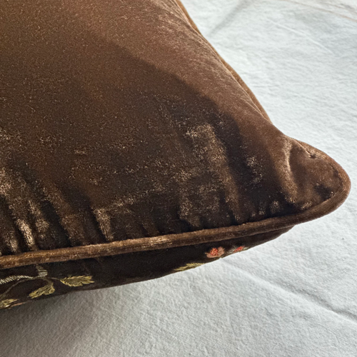 John Derian Sophia Small Flower Embroidered Silk Velvet Cushion In Light Brown Add To Cart The Anke Drechsel "Anna" Pillow In Light Rouge Is Made From Silk Velvet And Adorned With An Embroidered Floral Motif. Anke's Unique Desig