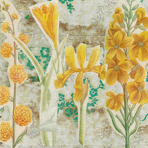 John Derian Spring Flowers Linen Placemat Set Of 4 Add To Cart Seamlessly Blending Charming 18th & 19th Century Flora Imagery Including Yellow Wildflowers Layered Atop A Decorative Bookend Pattern These Placemats Bring Whimsy To