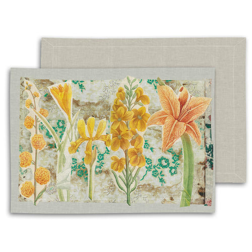 john derian Spring Flowers Linen Placemat Set of 4 Add to cart Seamlessly blending charming 18th & 19th Century flora imagery including yellow wildflowers layered atop a decorative bookend pattern these placemats bring whimsy to