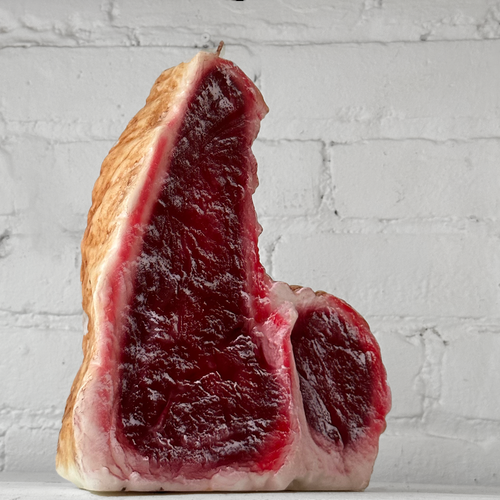 John Derian Steak Candle Add To Cart Details 7" L X 2.5" W X 9.75" H Paraffin Wax Each Item Will Feature Unique Variations Made In Italy Care Remove All Paper Before Burning. Not Intended For Children.   Cereria Introna Has Bee