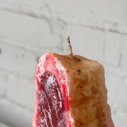 John Derian Steak Candle Add To Cart Details 7" L X 2.5" W X 9.75" H Paraffin Wax Each Item Will Feature Unique Variations Made In Italy Care Remove All Paper Before Burning. Not Intended For Children.   Cereria Introna Has Bee