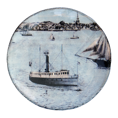 john derian Steamboat Saucer Add to cart Soucoupe Bateau a Vapeur Details 4.5" Diameter x .5" Deep Glazed terracotta Made in Paris Care Dishwasher safe on a moderate wash cycle. Not microwave safe. John Derian teamed up with Ast