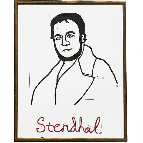john derian "Stendhal" in Vintage Frame Ready to Ship Linocut