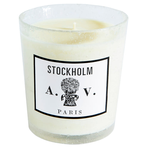 john derian Stockholm Candle Add to cart Contains clary sage oil Haiti vetiver oil Virginia cedar oil Brasil orange oil lavandin oil petigrain oil and clove oil. Details 3 1/2" diameter x 4" tall 100% natural 100% cotton braided