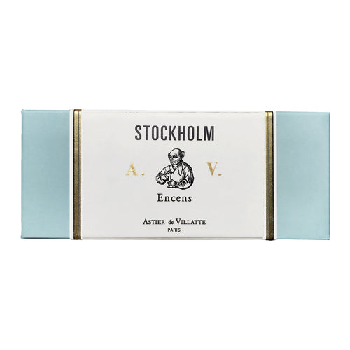 john derian Stockholm Incense Add to cart Clary Sage Haiti Vetiver Virginia Cedar Brasil Orange Lavandin Petitgrain and Clove. Perfume designed with Françoise Caron. Details 6" x 2.5" x .7" Each box contains 125 sticks. 30 min