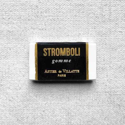 john derian Stromboli Scented Eraser Add to cart Releases notes of emon bergamot coriander leaf basilic lavender thyme jasmine patchouli oak moss and cloves when used. Details 1.7" L x .98" W x .47" H Vegetable oil pumice stone