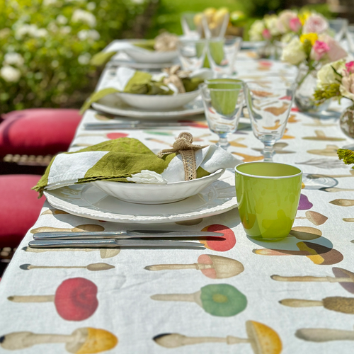 John Derian Summerill & Bishop X John Derian "Fungi" Tablecloth In White 65" X 150" - $525.00 65" X 118" - $475.00 65" X 98" - $395.00