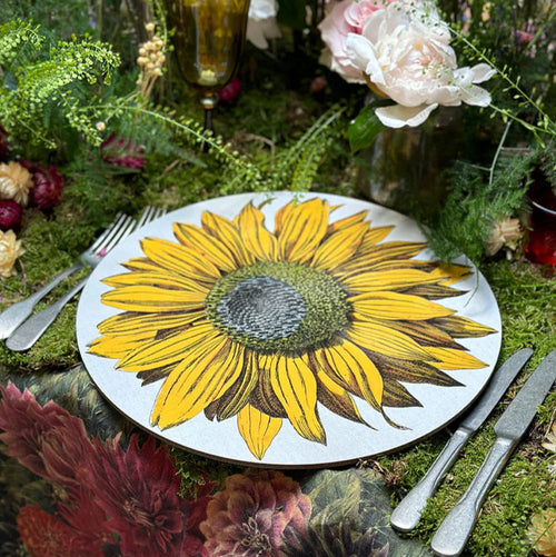 John Derian Summerill & Bishop X John Derian 'Sunflower' Round Cork-Backed Placemat Add To Cart Adapted From John Derian’s Archive 'Sunflower' Is A Vintage-inspired Botanical Design Bringing Rustic Beauty And Brightness To The