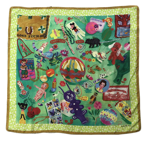 john derian "Surprise Ball" Silk Scarf Add to cart Details 30" x 30" Each item will feature unique variations Made in Italy Care Dry clean only   Whether it's a silk scarf a painted sculpture a bag or a pillow French painter Na