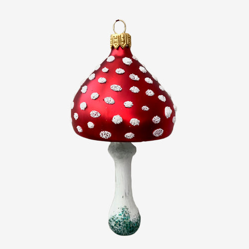 john derian Toadstool Ornament Add to cart All Holiday ornaments and items are final sale and are not eligible for return or exchange. Details 2.5" W x 5" H Handblown in Poland Please note all ornaments and holiday items are