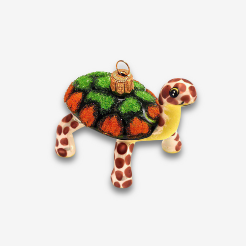 john derian Turtle Ornament Add to cart All Holiday ornaments and items are final sale and are not eligible for return or exchange.  Text 3" W x 2.5" H Details Glass Handblown in Lodz Poland Please note all ornaments and holida