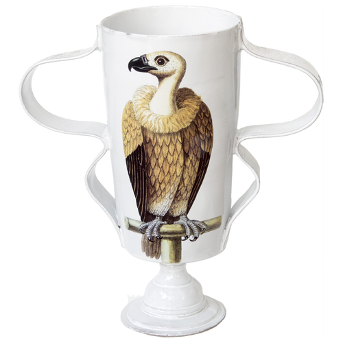john derian Vulture Vase Add to cart Vase Vautour Details 6.75: Diameter x 15" W x 15.75" H Glazed terracotta Made in Paris Care Dishwasher safe on a moderate wash cycle. Not microwave safe. Image Origin England 1736.  John D