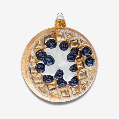john derian Waffle with Blueberries and Cream Ornament Add to cart A delectable treat for your tree: this Waffle with Blueberries and Cream Ornament features a golden-brown waffle topped with plump vibrant blueberries and a gene