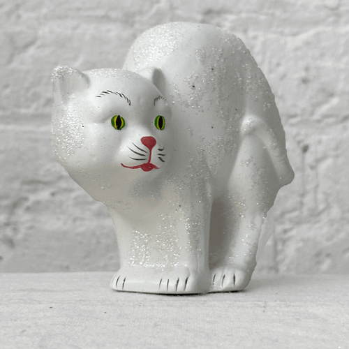 John Derian White Arched Glitter Cat Add To Cart Details 4.5" L X 2" W X 5" H