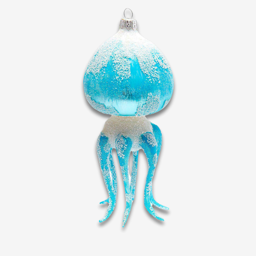john derian White & Blue Jellyfish Ornament Add to cart All Holiday ornaments and items are final sale and are not eligible for return or exchange.  This jellyfish ornament is a whimsical and vibrant decoration that captures th