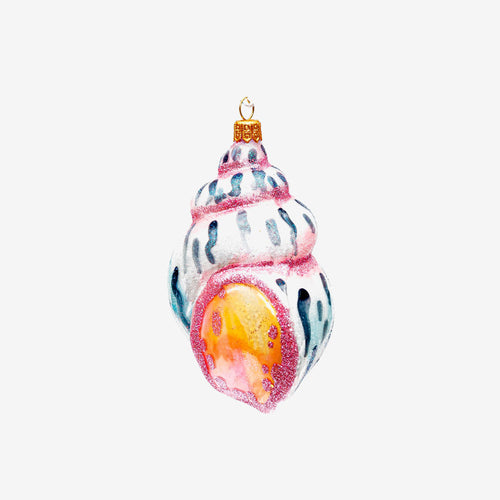 john derian White & Pink Sea Shell Ornament Add to cart All Holiday ornaments and items are final sale and are not eligible for return or exchange.  Details 3.5" W x 4.5" H Glass Handblown in Poland Please note all ornaments
