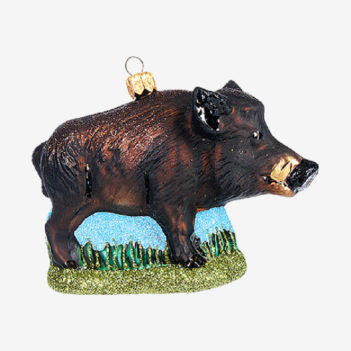 john derian Wild Boar Ornament Add to cart All Holiday ornaments and items are final sale and are not eligible for return or exchange.  Details 4" H Glass Handblown in Poland Please note all ornaments and holiday items are no