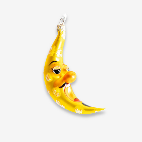 john derian Yawning Yellow Crescent Moon with Face Ornament Add to cart Crafted with celestial charm this Yawning Yellow Crescent Moon with Face Ornament features a playful yawning face with a button nose adding a whimsical touc