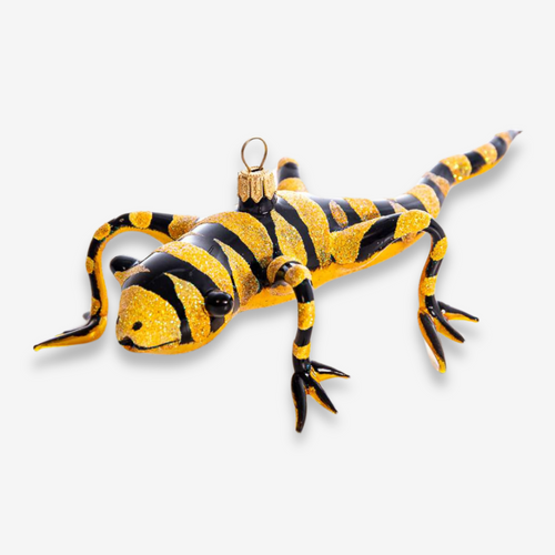 john derian Yellow & Black Salamander Ornament Add to cart All Holiday ornaments and items are final sale and are not eligible for return or exchange.  A charming addition to your holiday tree this salamander ornament is meticu