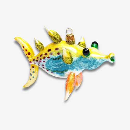john derian Yellow & Blue Fish Ornament Add to cart All Holiday ornaments and items are final sale and are not eligible for return or exchange.  Catch of the day Add a touch of the nautical charm to your holiday décor with thi