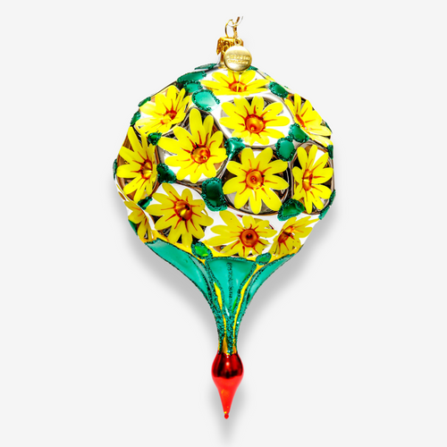 john derian Yellow Daisy Flower Drop Ornament Add to cart All Holiday ornaments and items are final sale and are not eligible for return or exchange.  Crafted with care the White Flower Drop Clip-on Ornament features a large gl