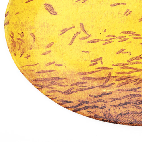 John Derian Yellow Melo Pepo Platter Add To Cart Plat Melo Pepo Jaune Details 14.1" L X 10.2" W X .7" Deep Glazed Terracotta Made In Paris Care Dishwasher Safe On A Moderate Wash Cycle. Not Microwave Safe. Image Origin Germany 1