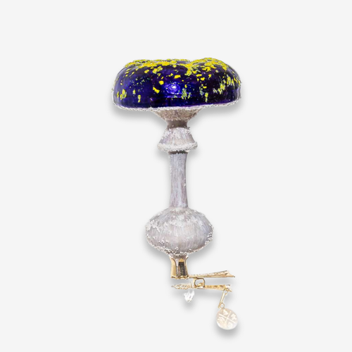 john derian Yellow & Purple Mushroom Clip-On Ornament Add to cart All Holiday ornaments and items are final sale and are not eligible for return or exchange.  With its bright yellow & purple colors and whimsical details this ec